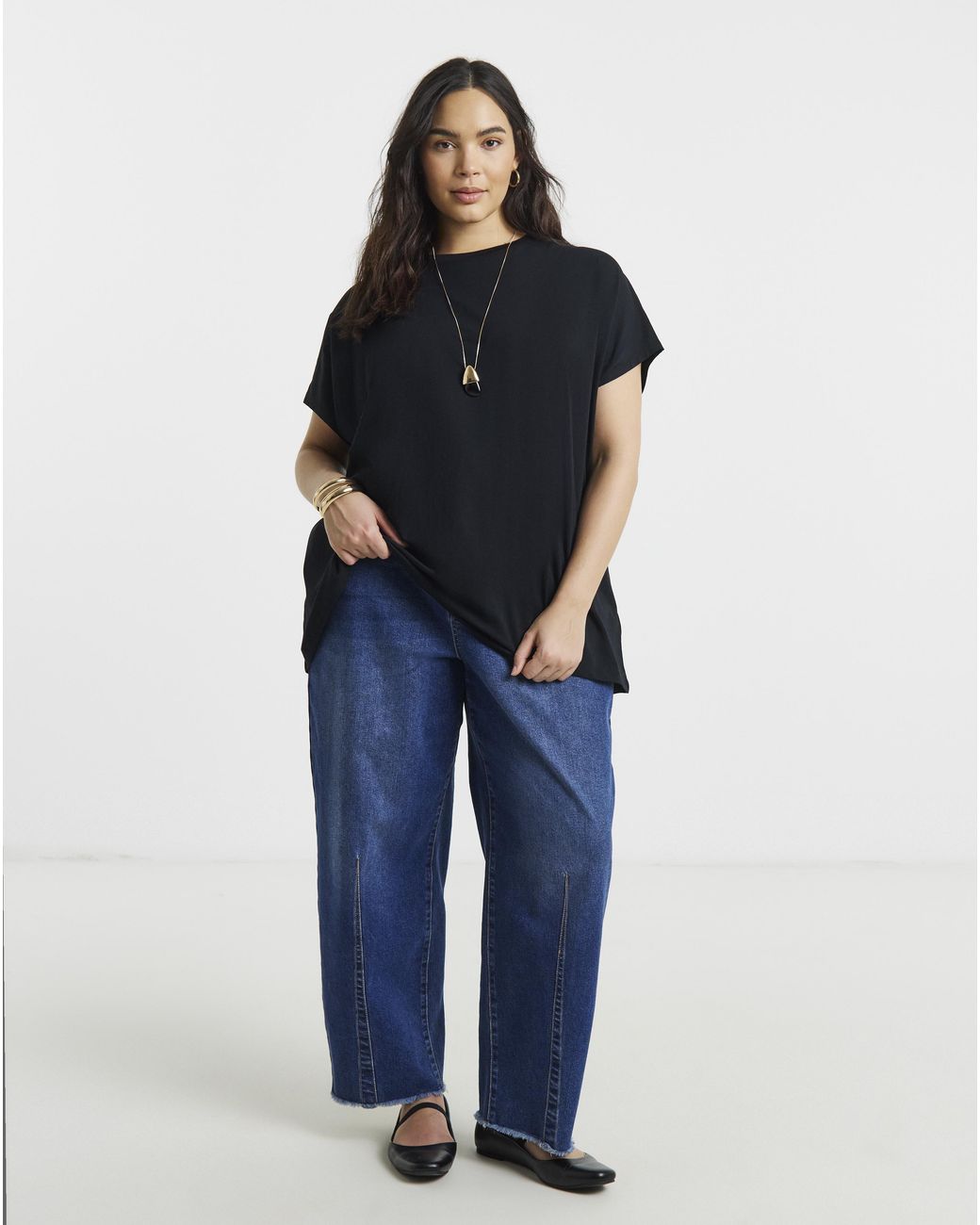Simply Be Black Slouchy Dip Back T-Shirt