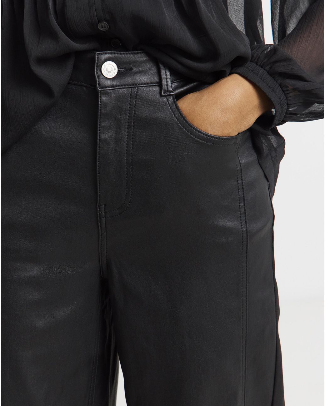Simply Be Black Coated Barrel Leg Jeans