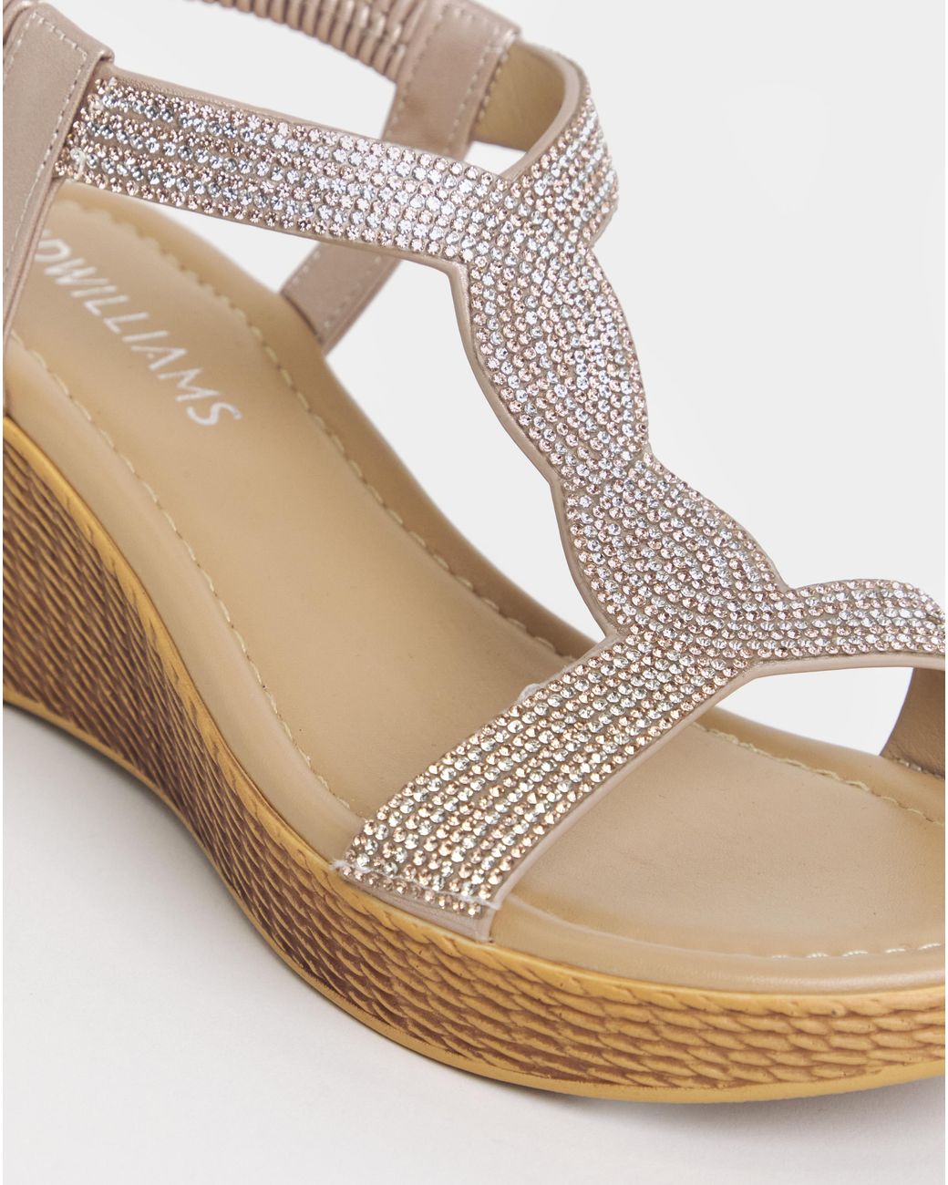 JD Williams White Sparkly T Bar Wedge Sandal Wide
