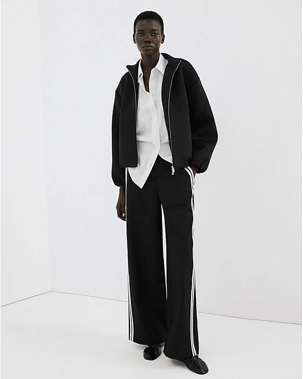 Mango Black Sophie Combined Striped Trousers