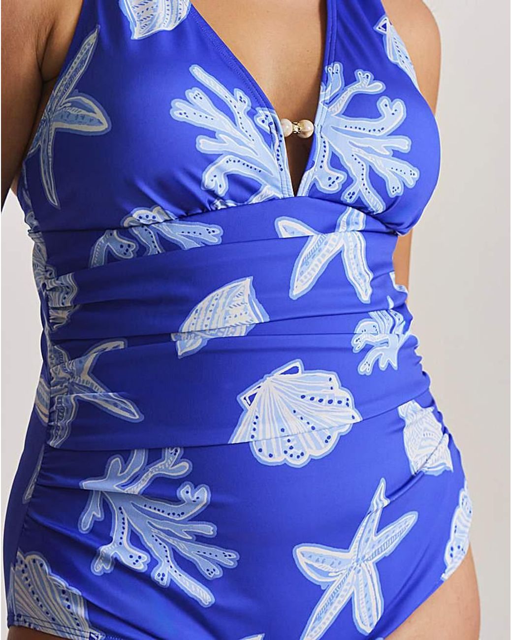MAGISCULPT Plunge Shell Print Swimsuit in Blue | Lyst UK