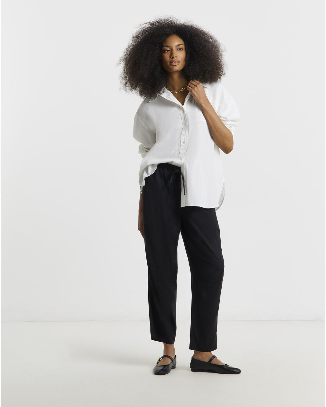 Simply Be Black Linen Barrel Trousers