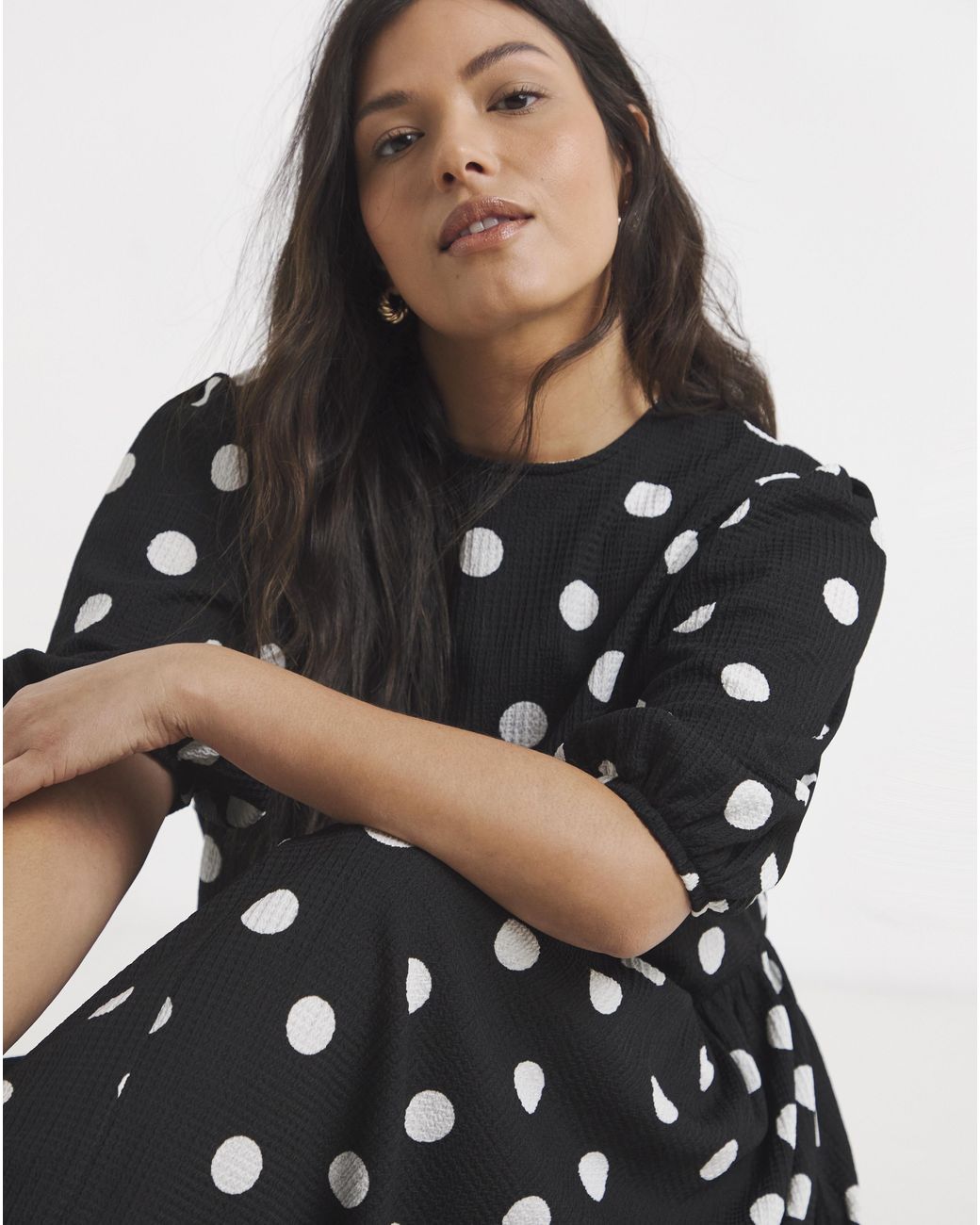 Simply Be White Mono Spot Waffle Dress