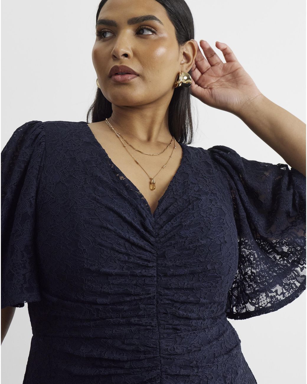 Joanna Hope Blue Stretch Lace Midi Dress