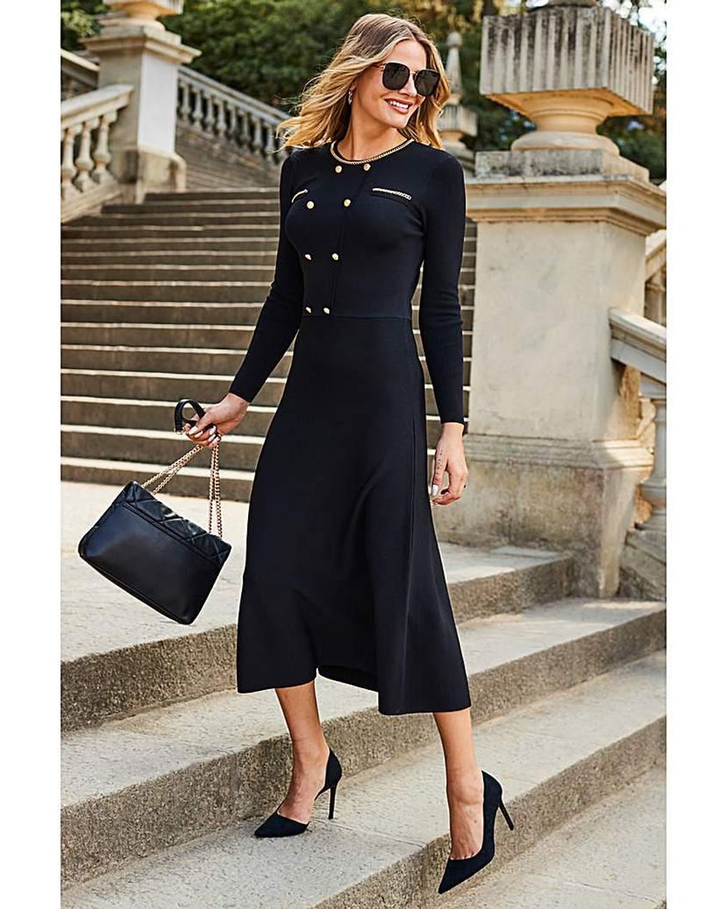 Sosandar Black Button And Chain Dress