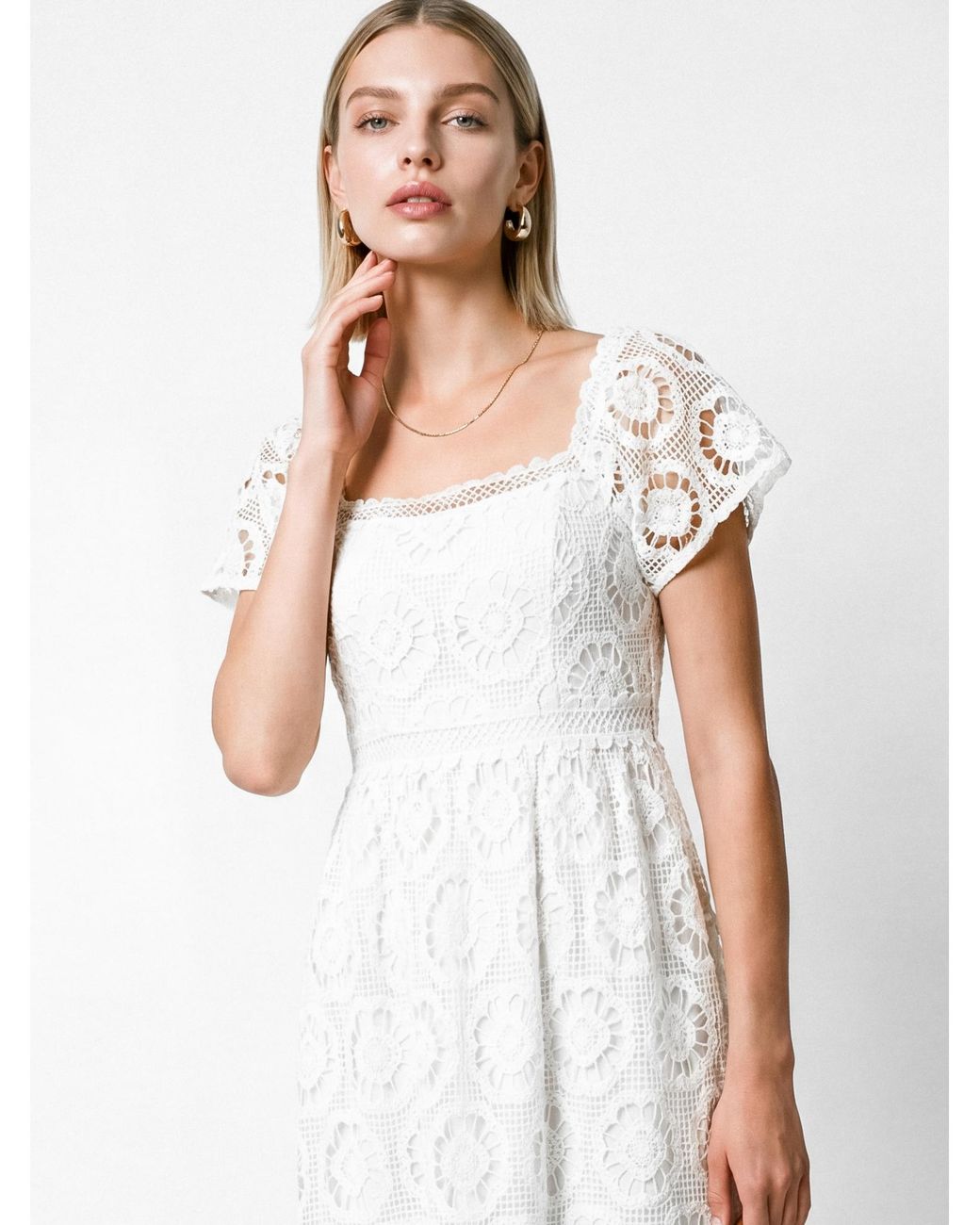 Lovedrobe White Floral Lace Midaxi Dress
