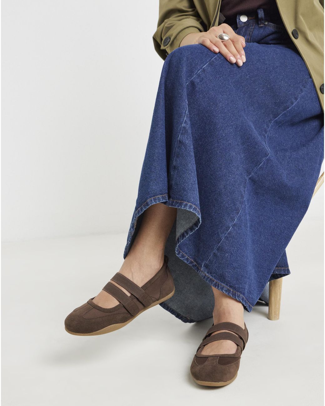 Simply Be Blue Mary Jane Ballerina Trainers Wide