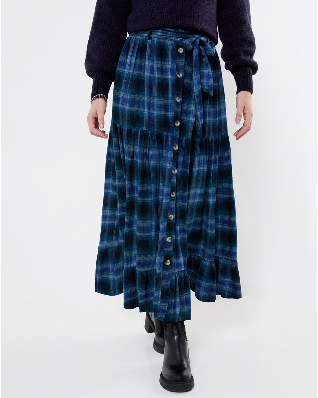Joe Browns Blue Button Down Plaid Maxi Skirt