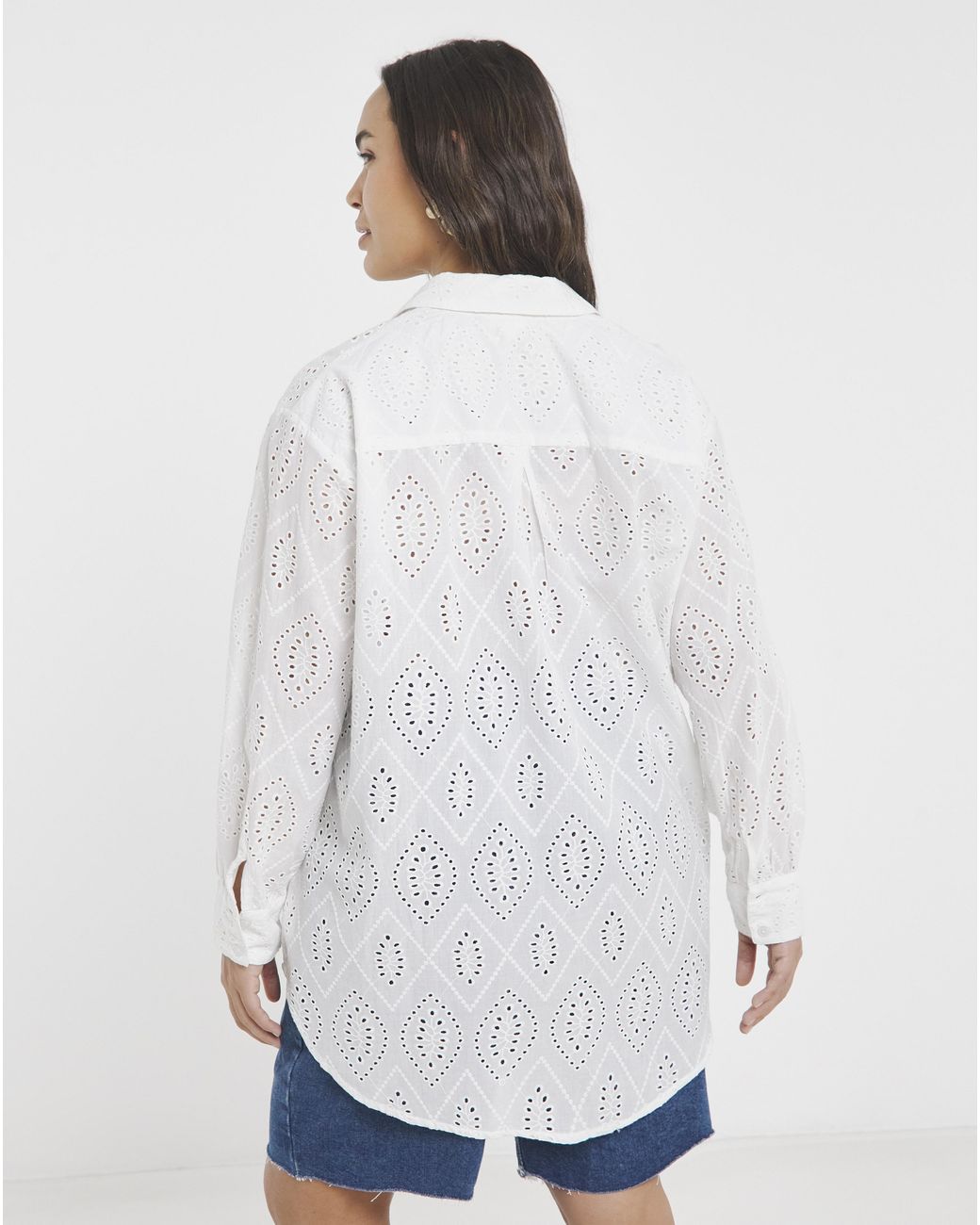 Simply Be White Broderie Shirt
