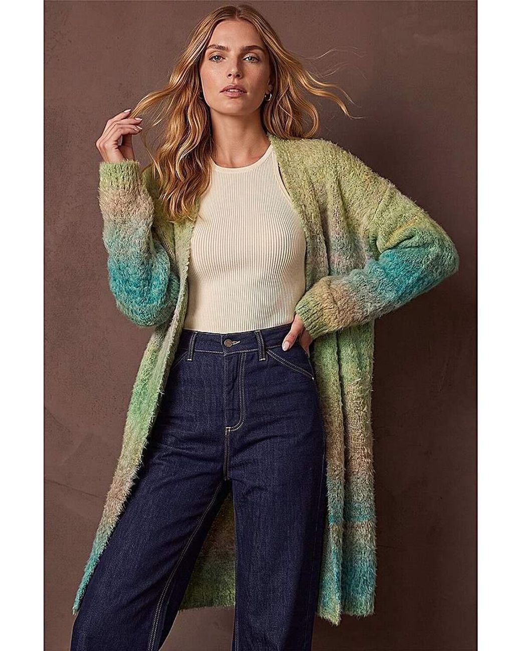 Roman Blue Roman Ombre Longline Knit Cardigan