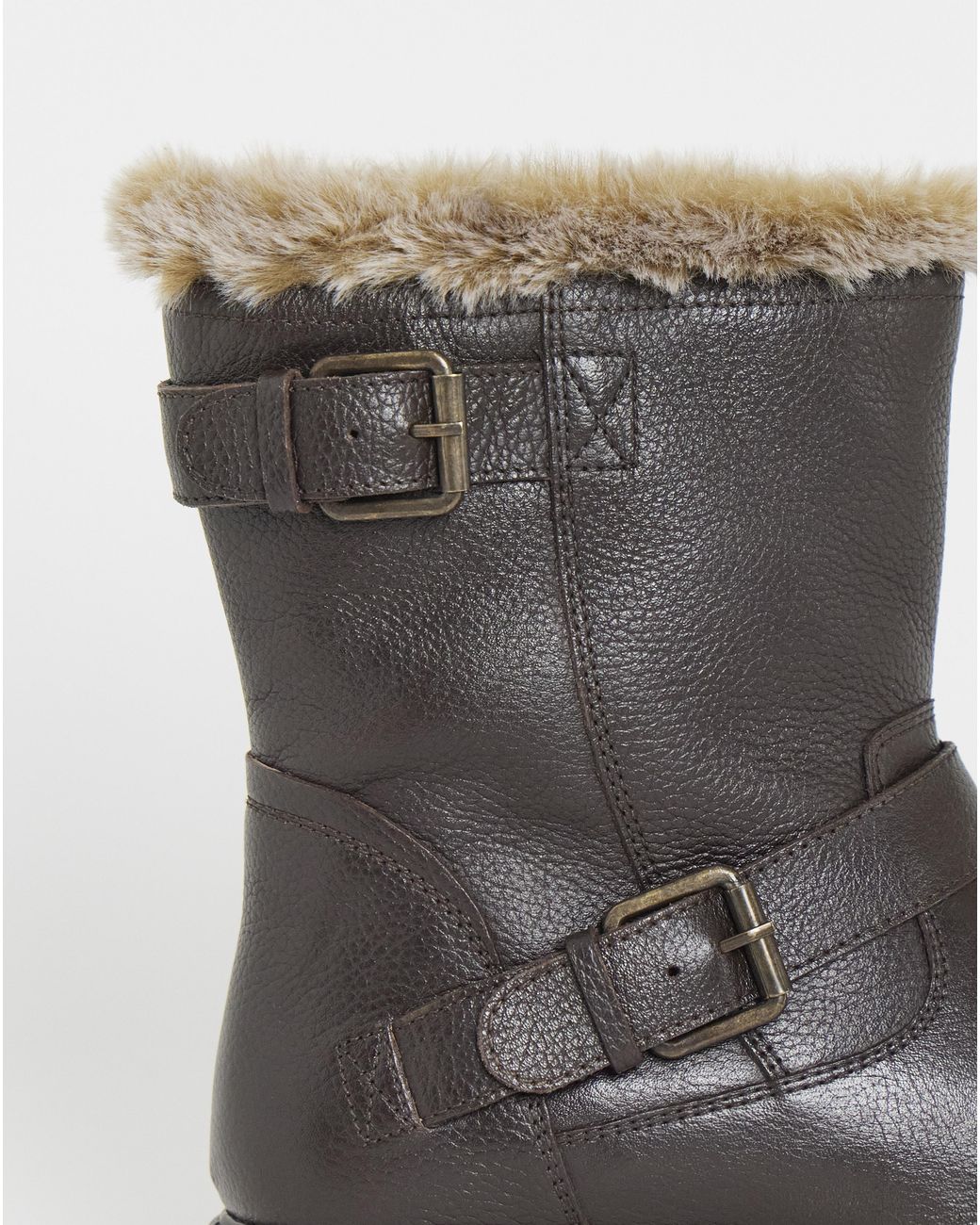 JD Williams Brown Leather Faux Fur Ankle Boot Wide