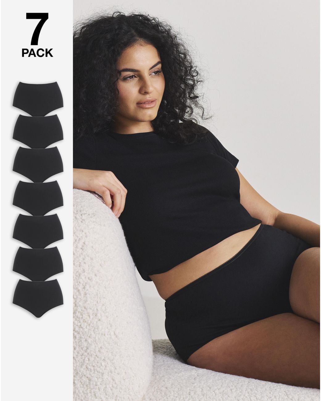 Pretty Secrets Black 7 Pack Full Fit Knickers