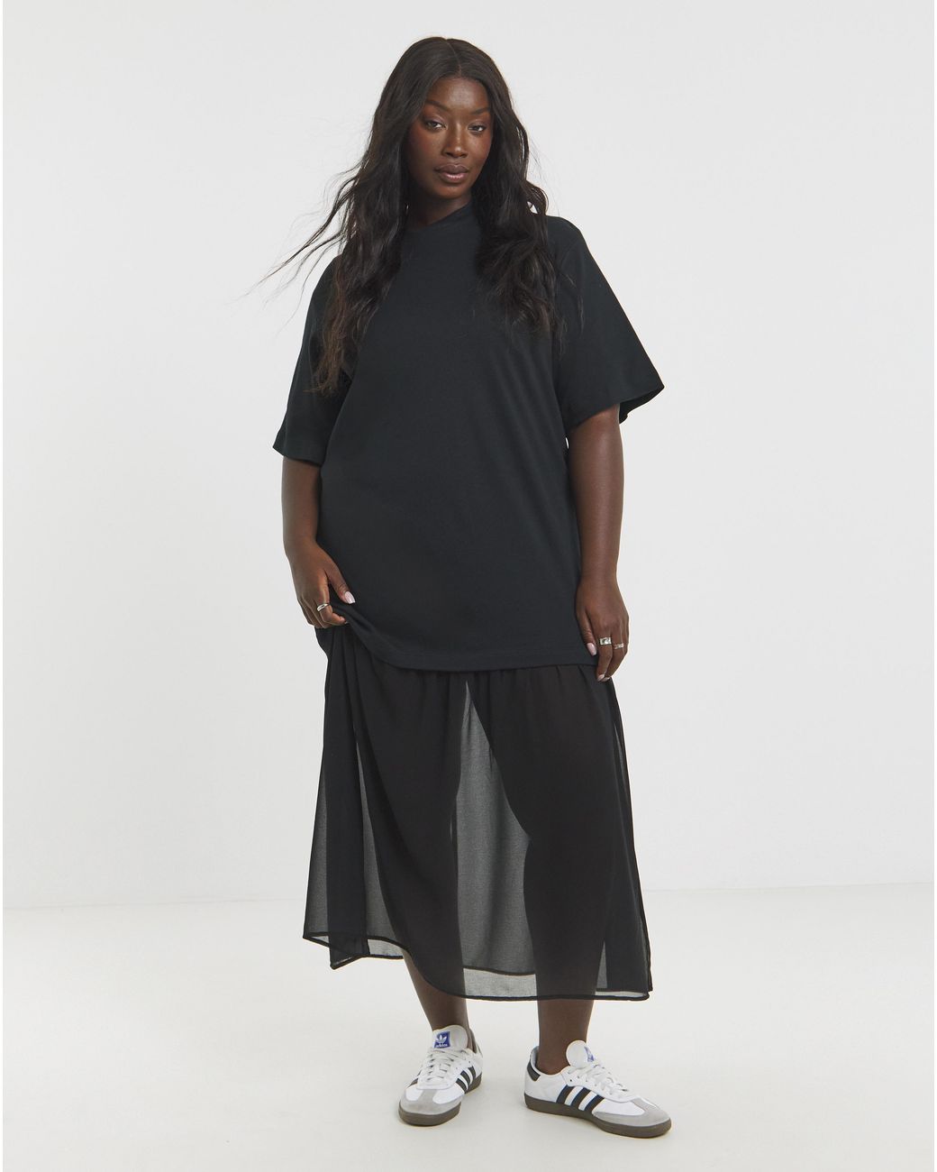 Simply Be Black 1 T-Shirt Sheer Hem Midi Dress