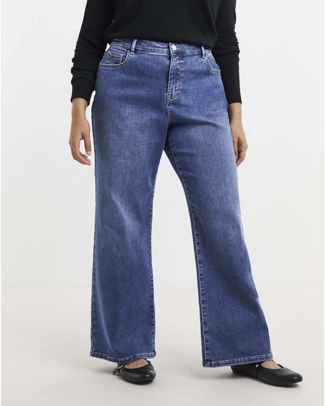 Simply Be Blue Fleece Lined Cosy Wide Leg Jean