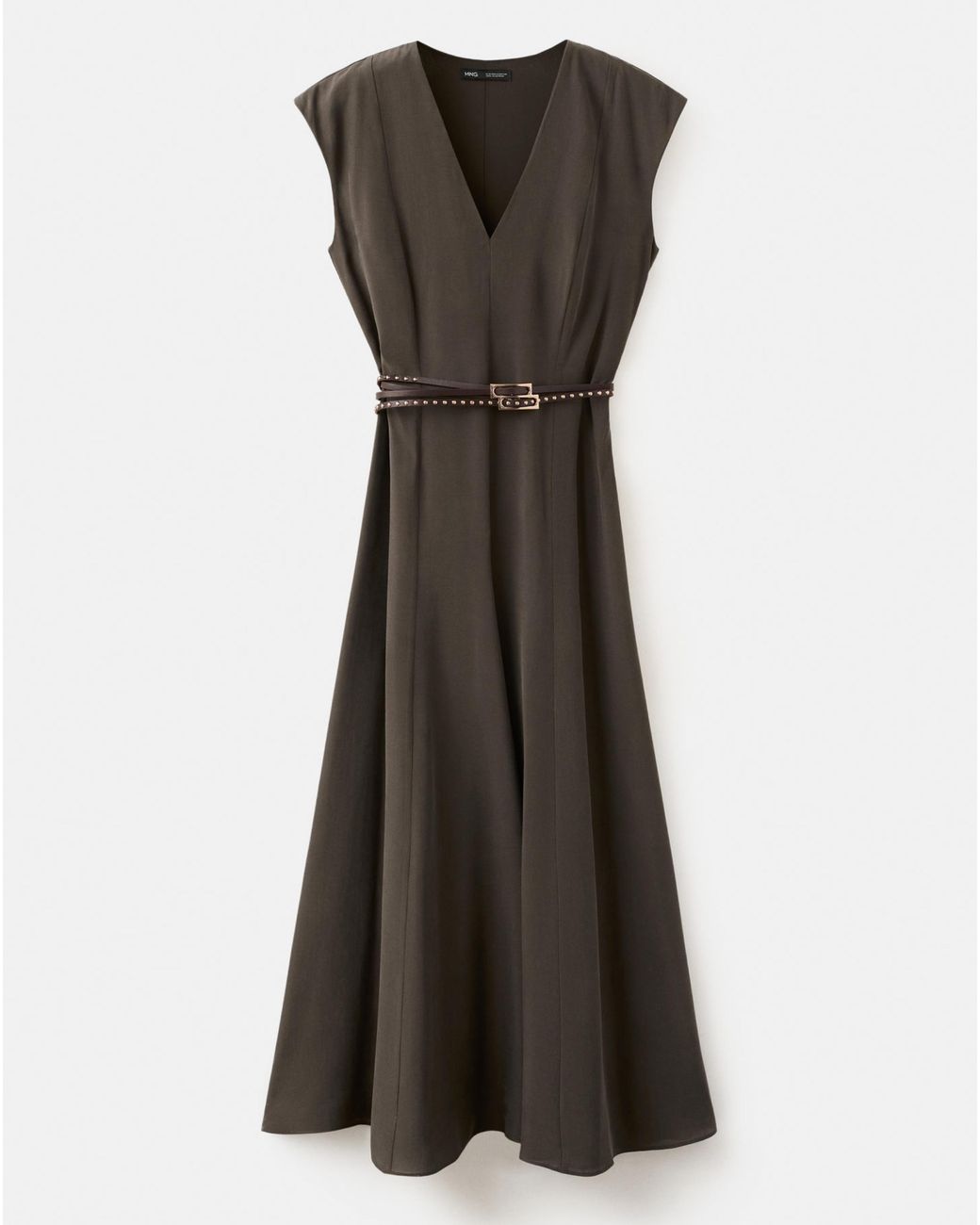 Mango Brown Double-Belt A-Line Dress