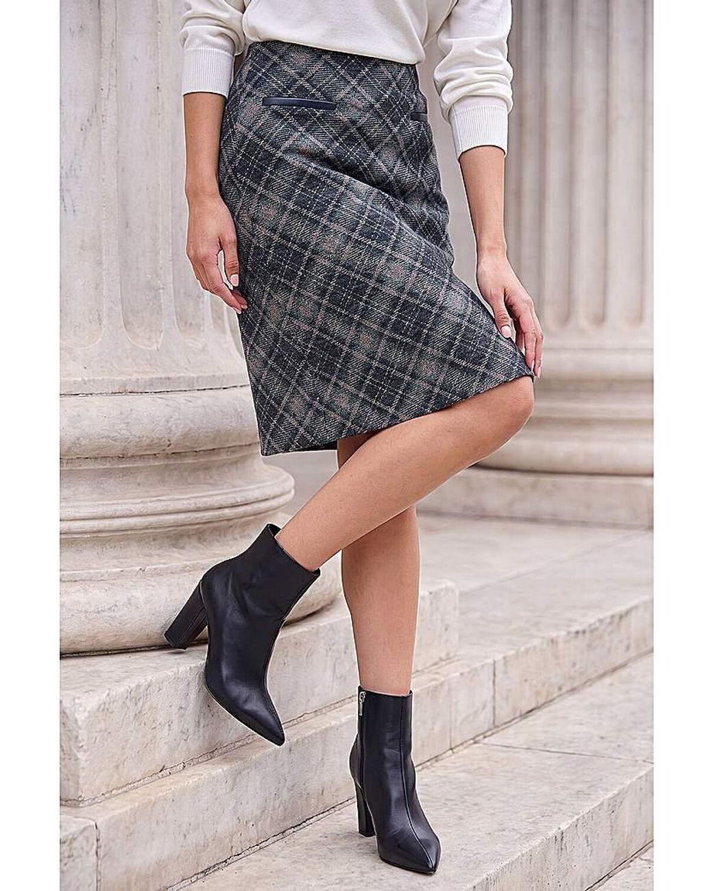 Roman Gray Roman Bias Check Pull On Skirt