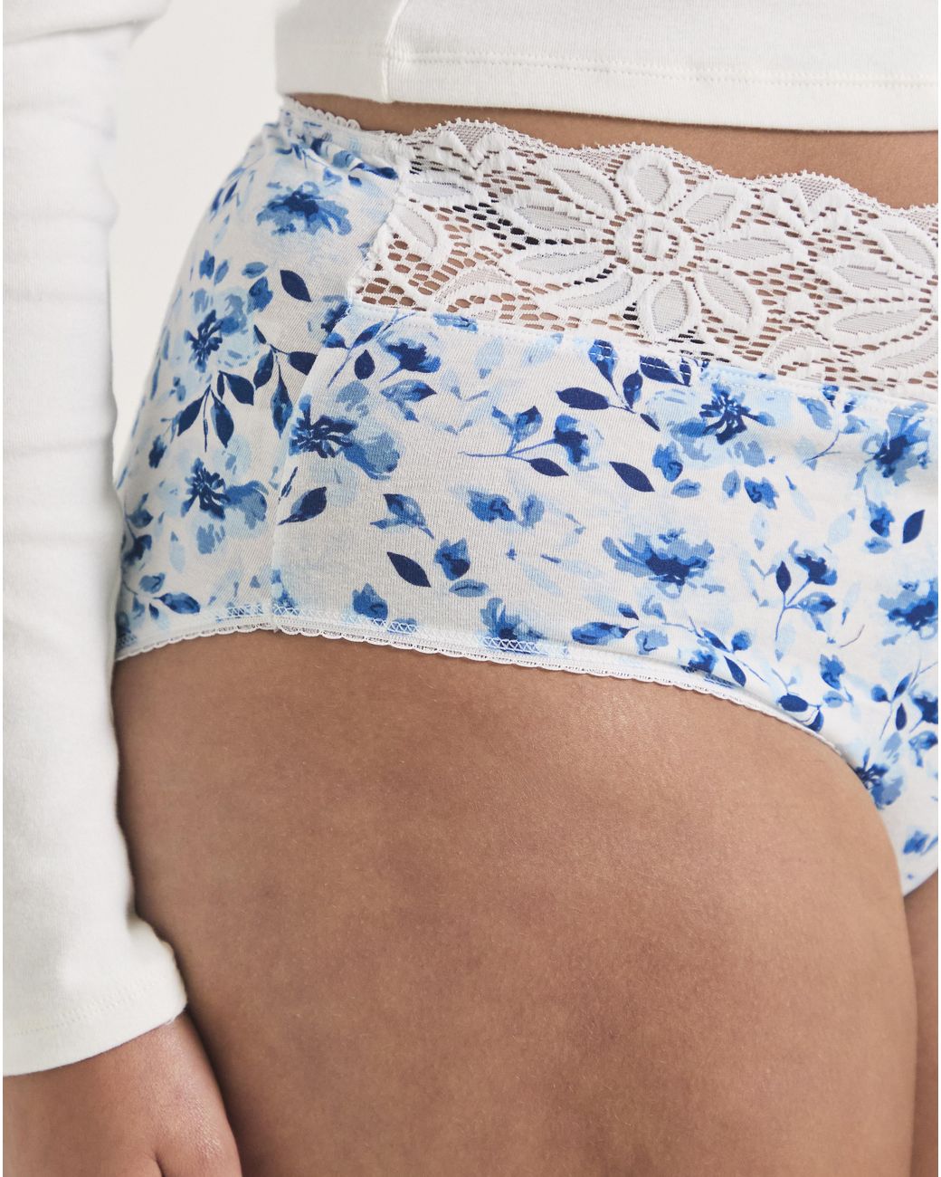 Pretty Secrets Blue 5 Pack Lace Top Full Fit Knickers