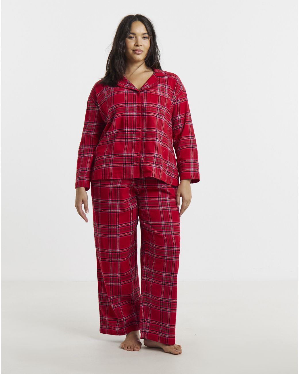 Pretty Secrets Red Check Button Through Pyjama Set