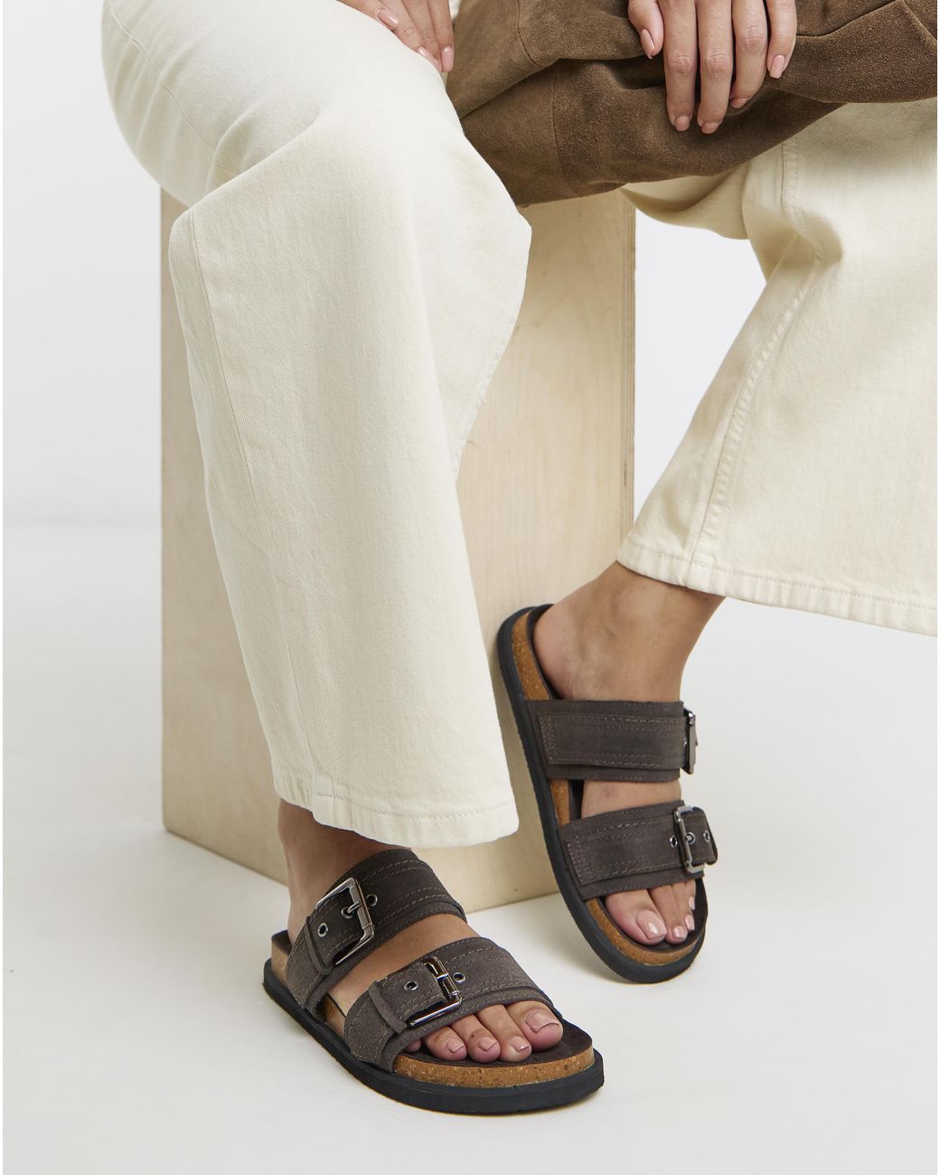 Simply Be Natural Two Strap Buckle Sandals Extra Wide Fit