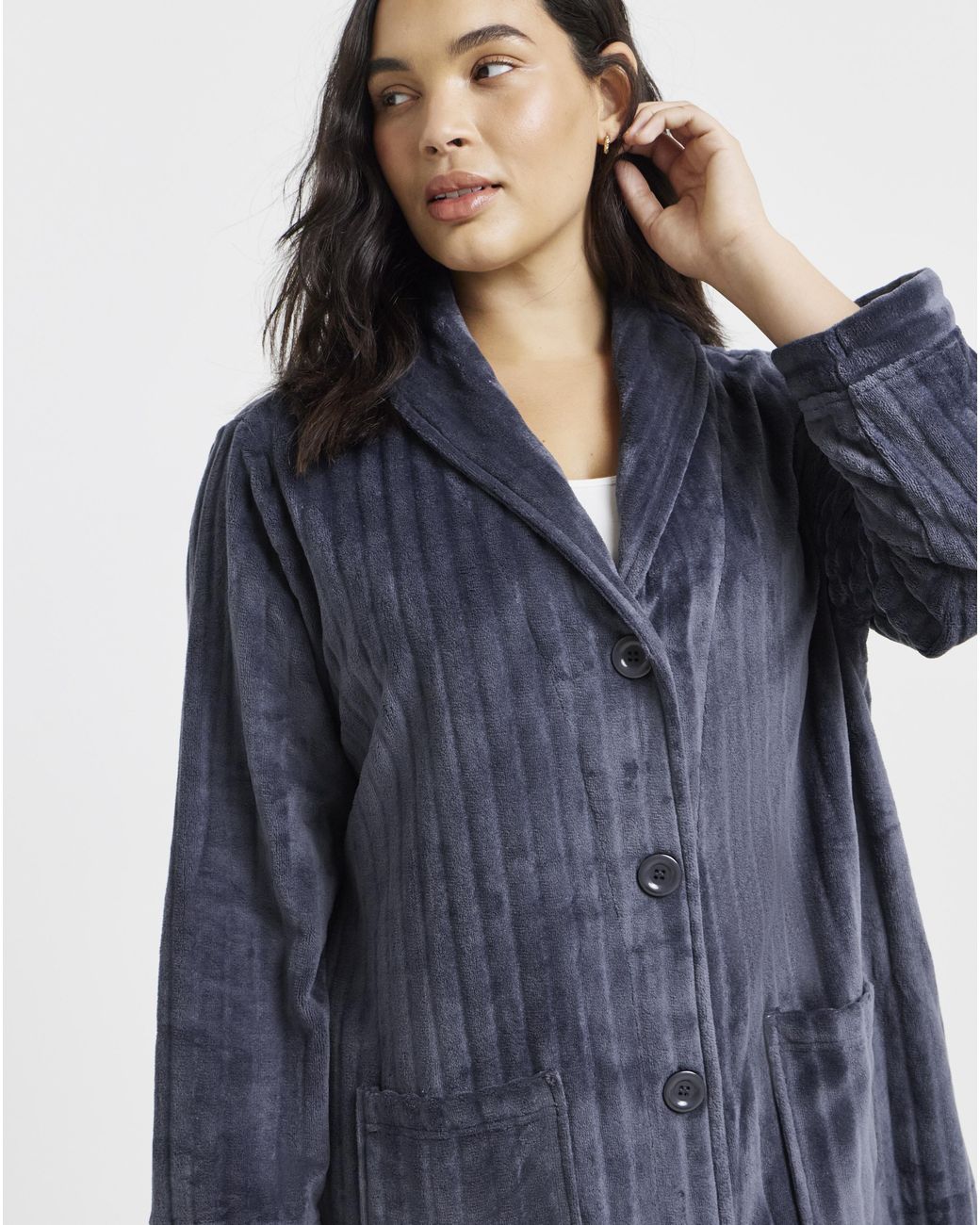 Pretty Secrets Blue Button Fleece Gown
