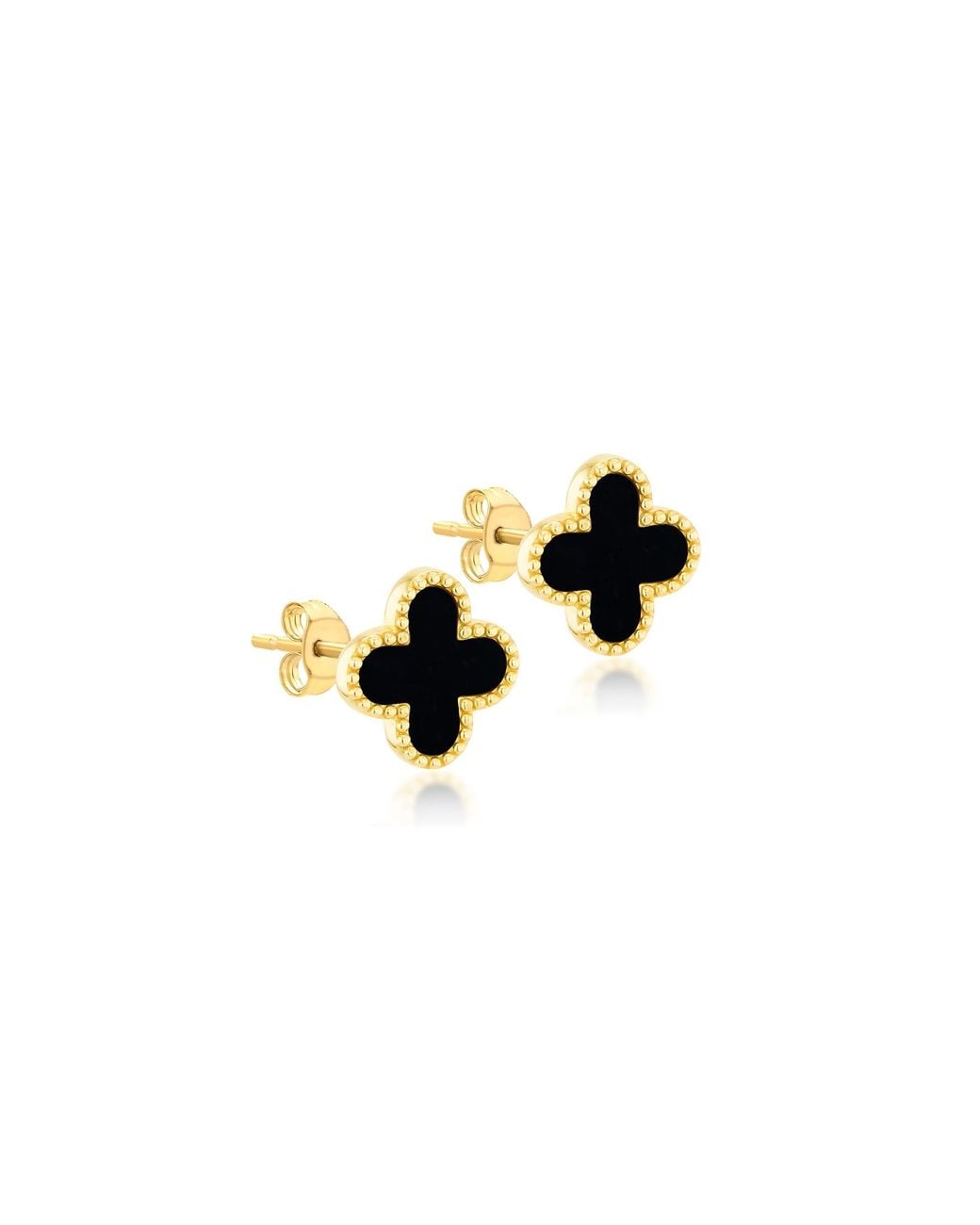iJewel White 9Ct Onyx Petal Stud Earrings