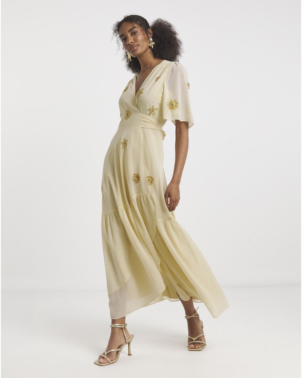 Hope & Ivy Metallic Vera Wrap Maxi Dress