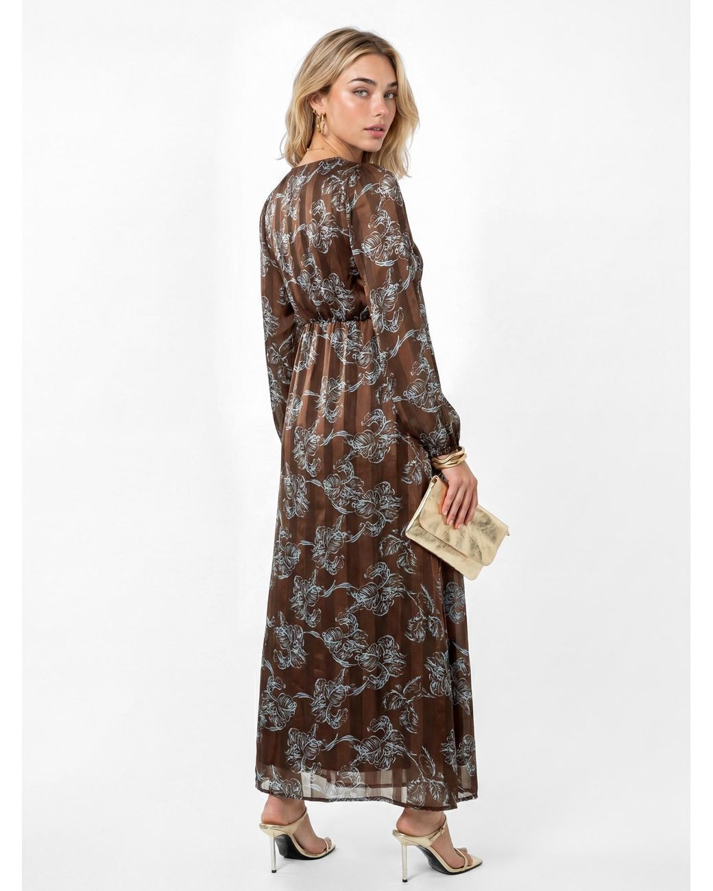 Lovedrobe Brown Floral Print Midaxi Dress