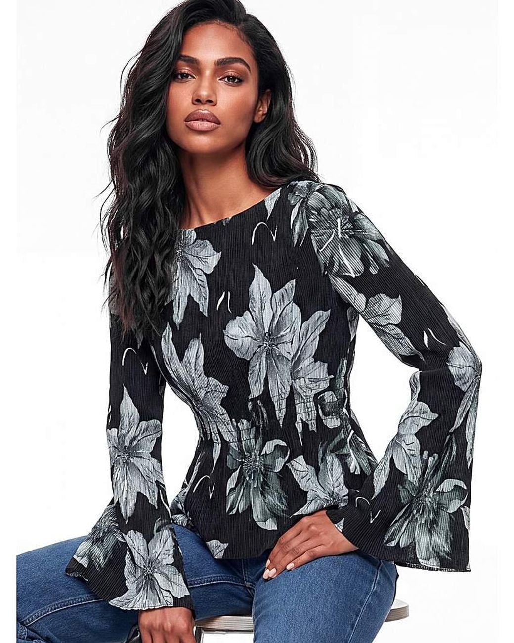 Lovedrobe Blue Floral Print Plisse Top