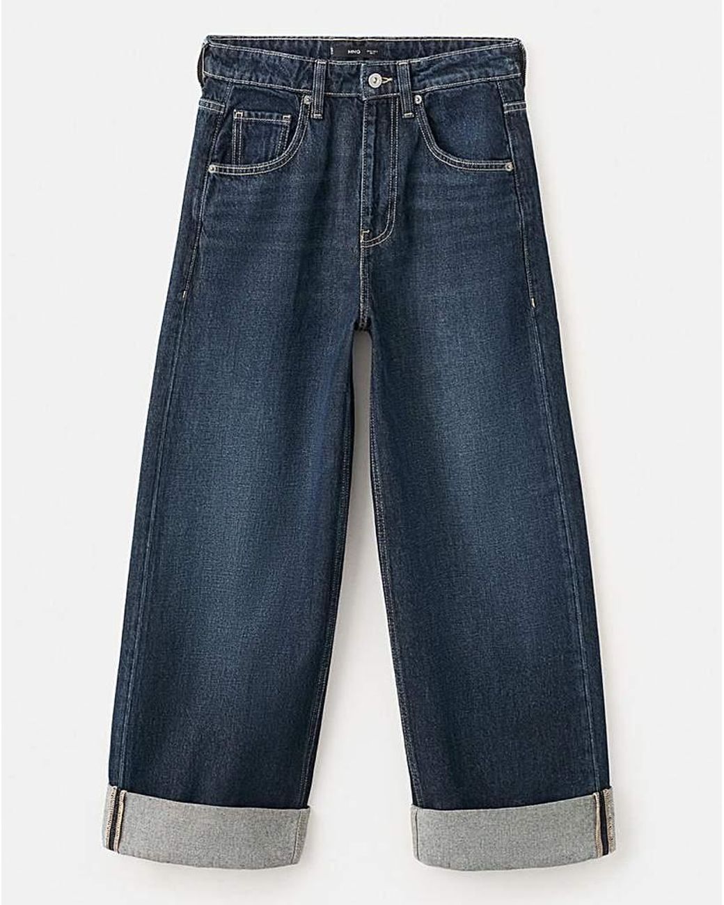 Mango Blue Wide Leg Turned Up Hem Jean