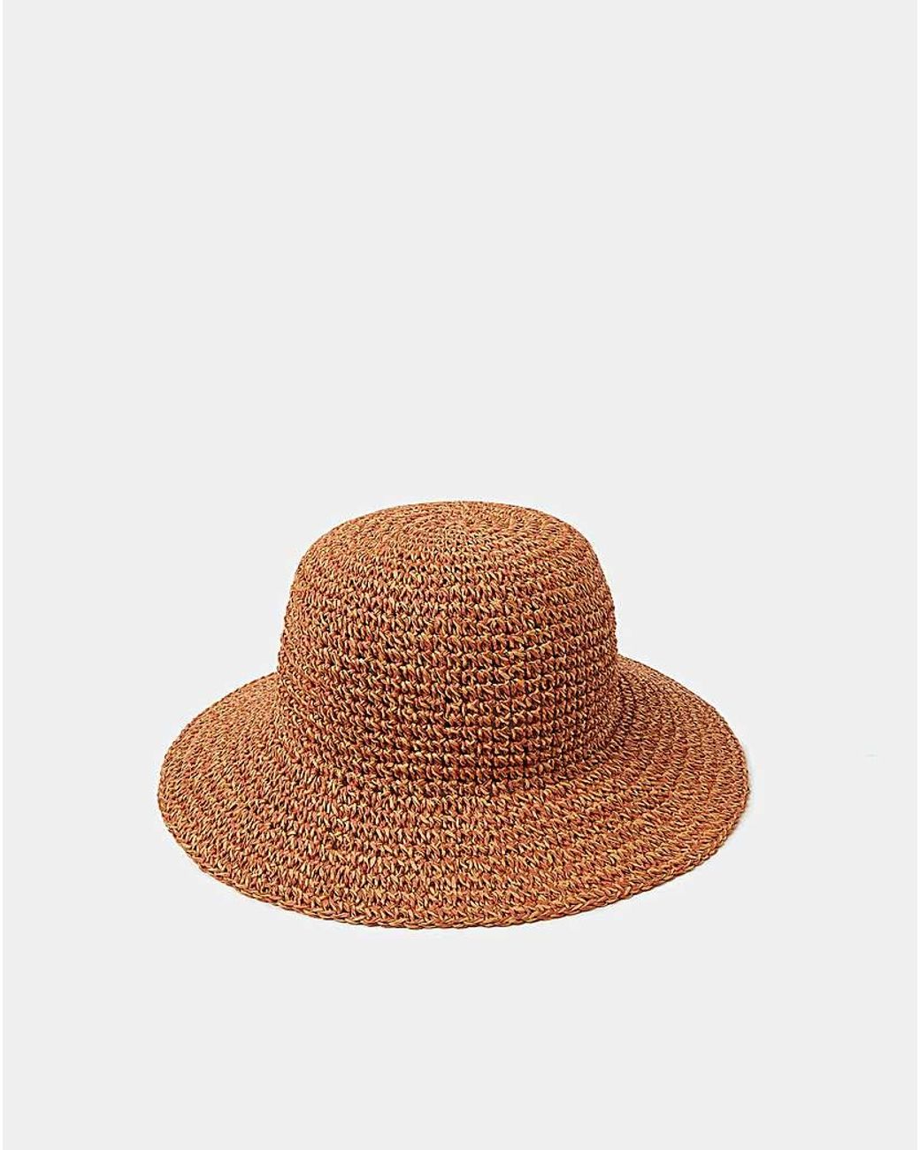 Accessorize Brown Crochet Straw Bucket Hat