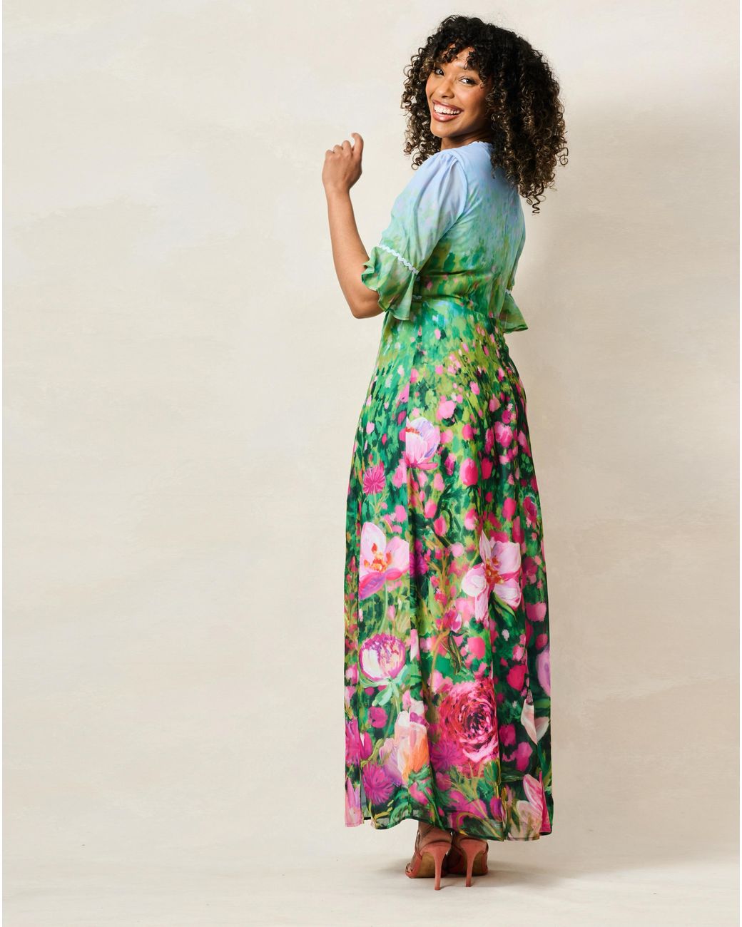 Hope & Ivy Green Solenne Maxi Print Dress