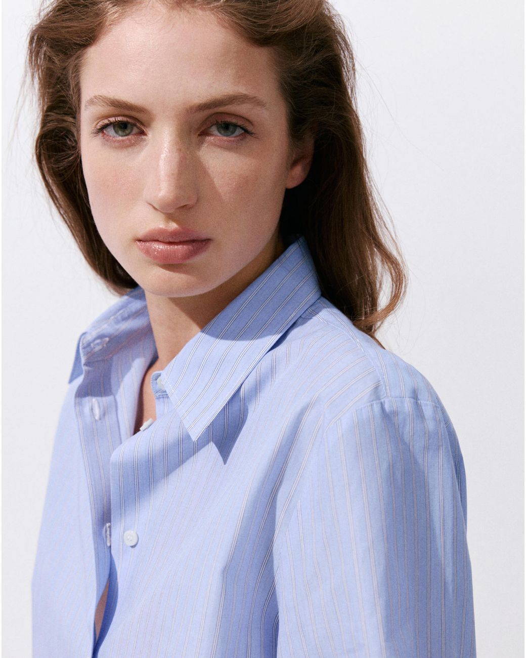 Mango Blue Cotton And Lyocell Blend Shirt