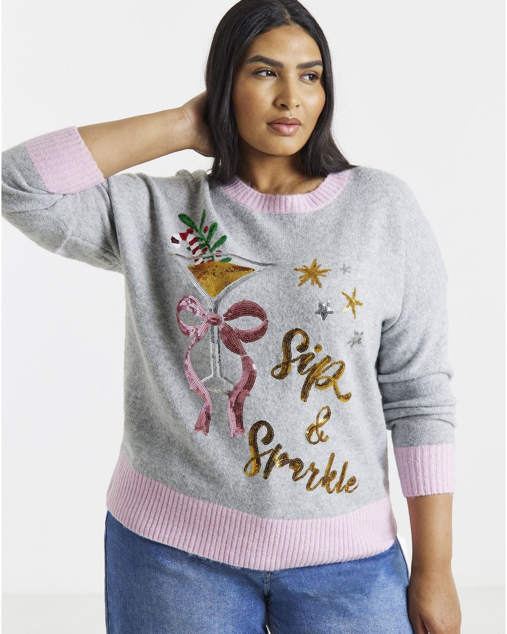 Simply Be Gray Sip & Sparkle Christmas Jumper