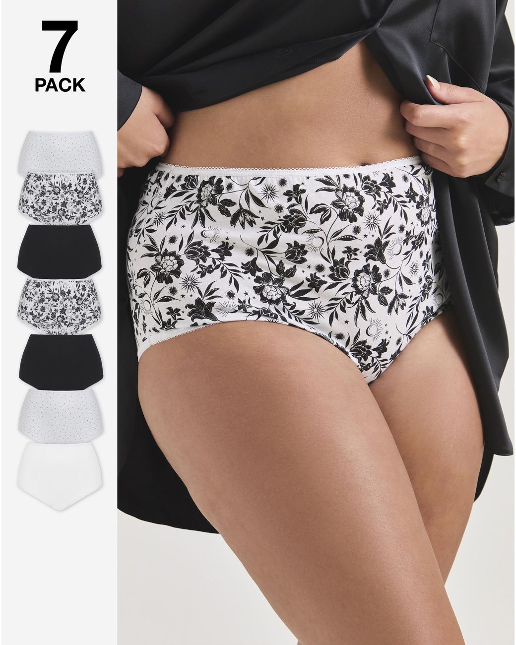 Pretty Secrets Black 7 Pack Full Fit Knickers