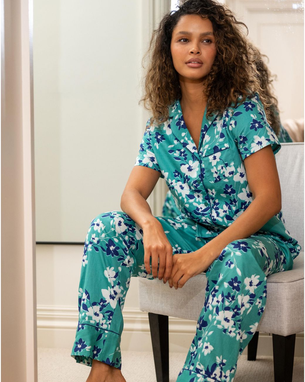 Pour Moi Blue Cotton Satin Pj Set