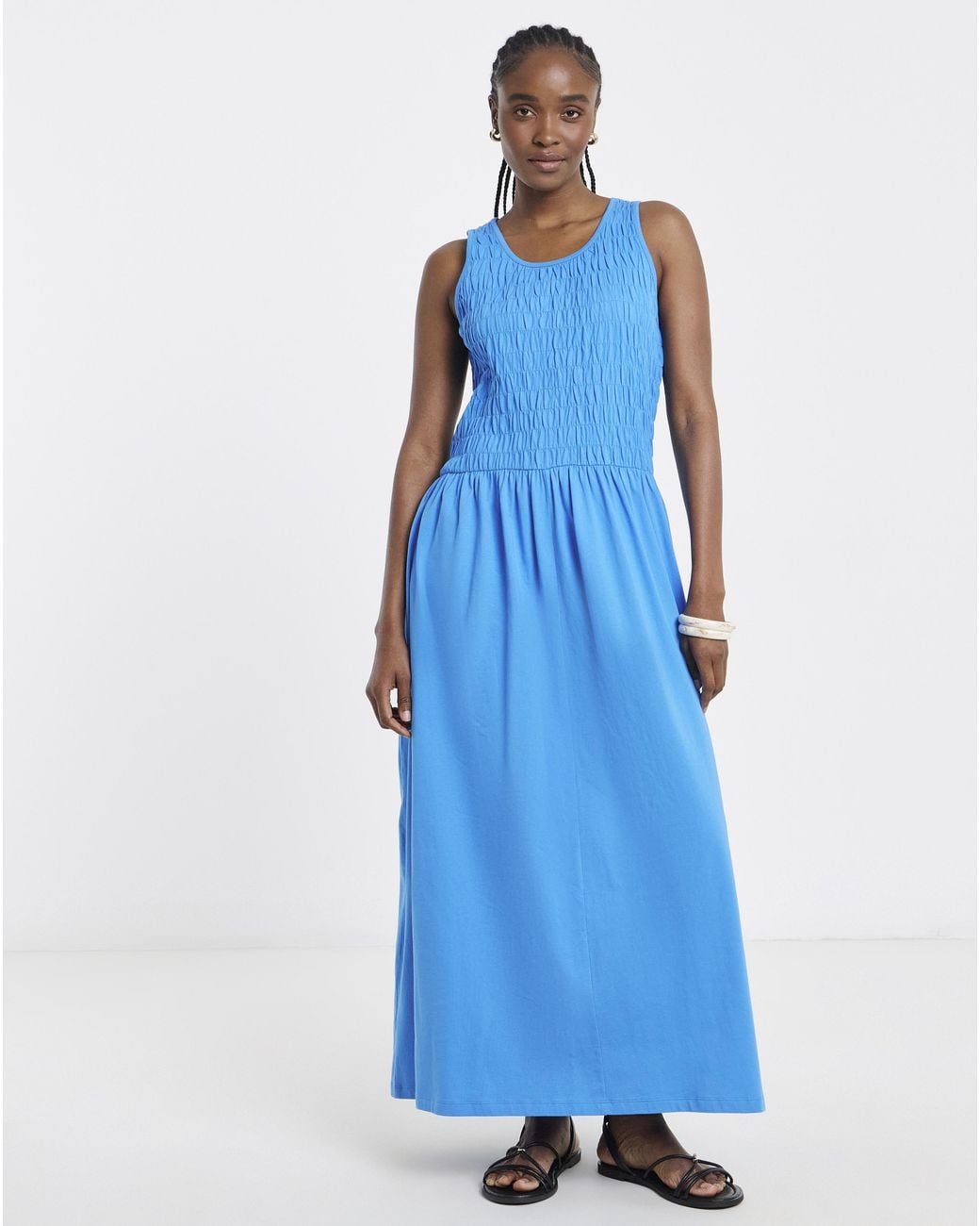 Simply Be Blue Shirred Jersey Maxi Dress