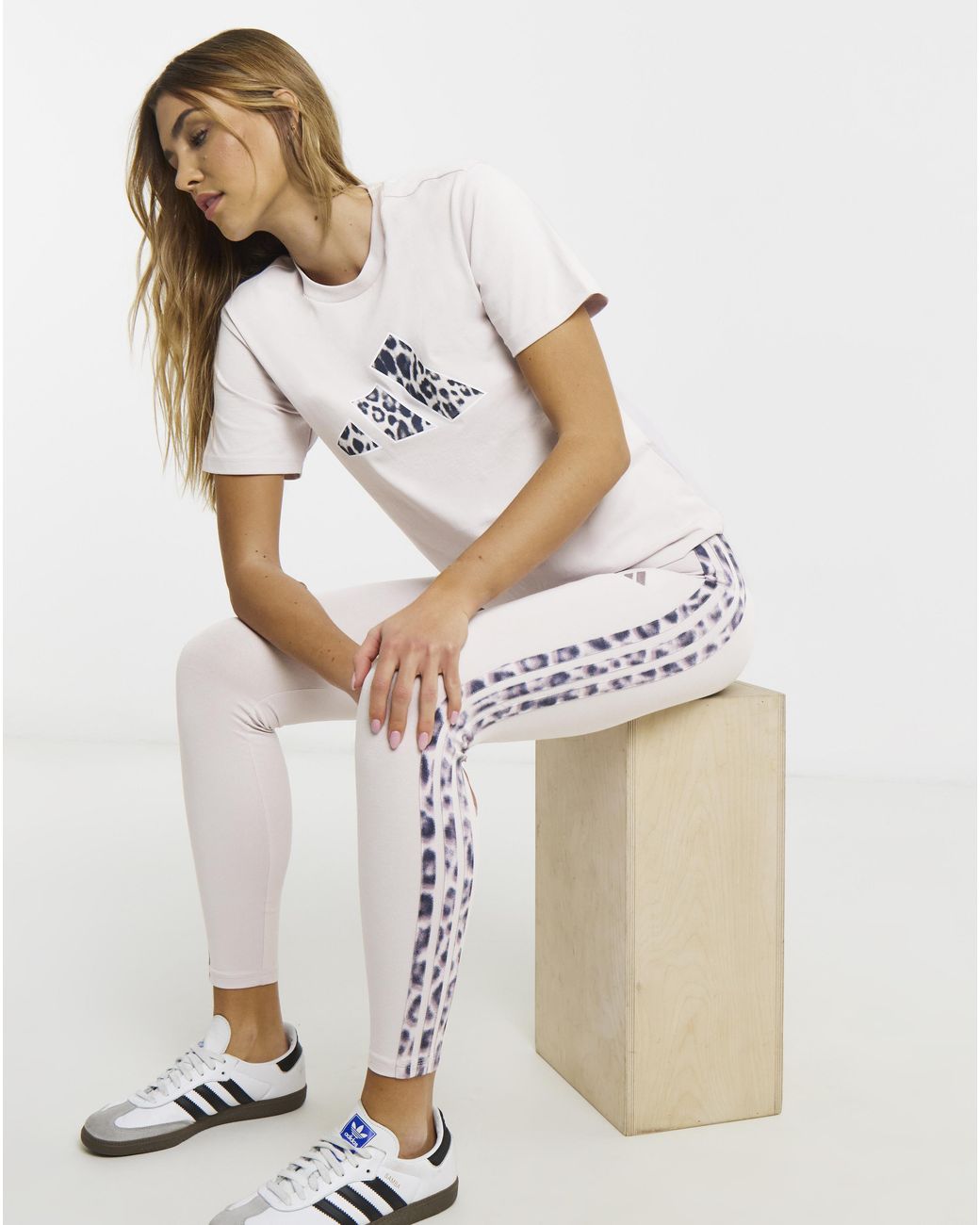 Adidas White 3 Stripe Print Leggings