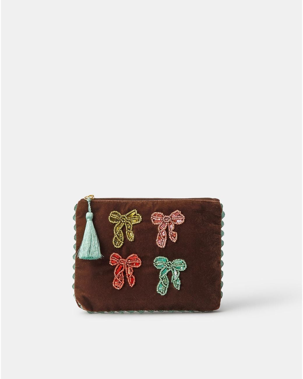 Accessorize White Embellished Bow Velvet Pouch