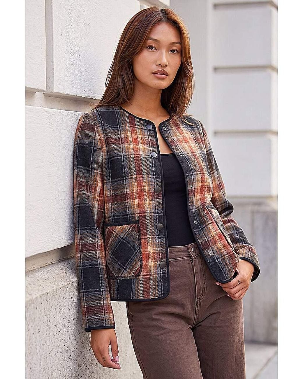 Roman Brown Roman Check Buttoned Throw On Jacket