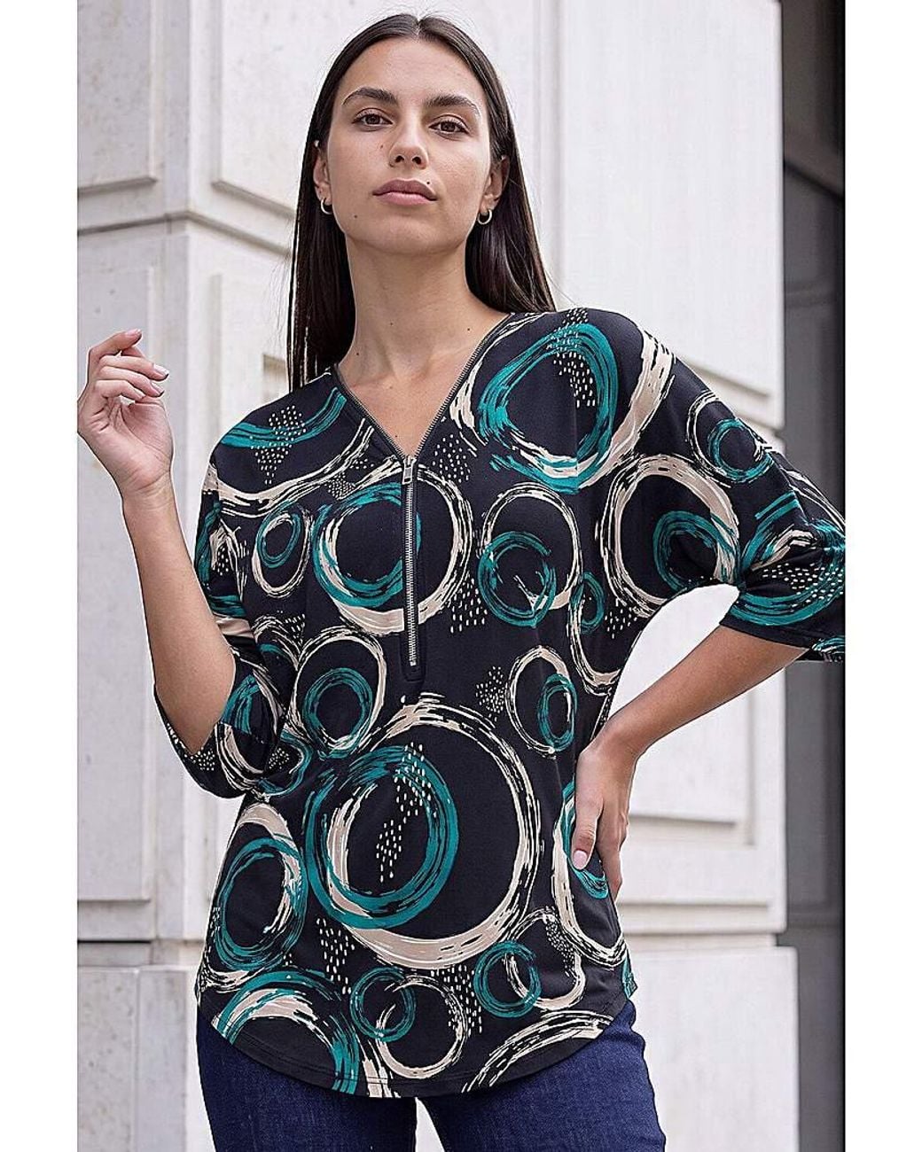 Roman Blue Roman Abstract Zip Top