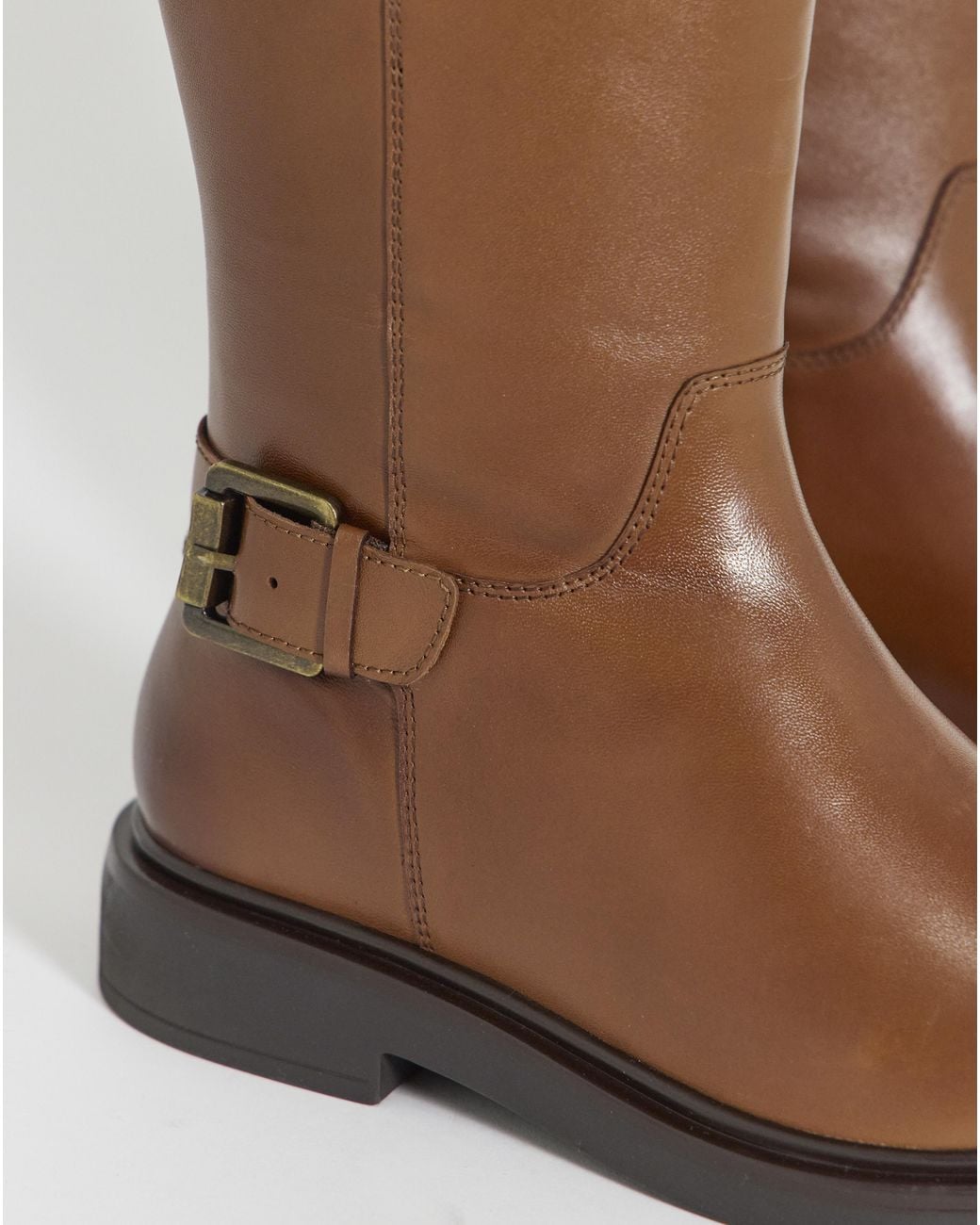 Simply Be Blue Leather Knee High Flat Boot Wide C