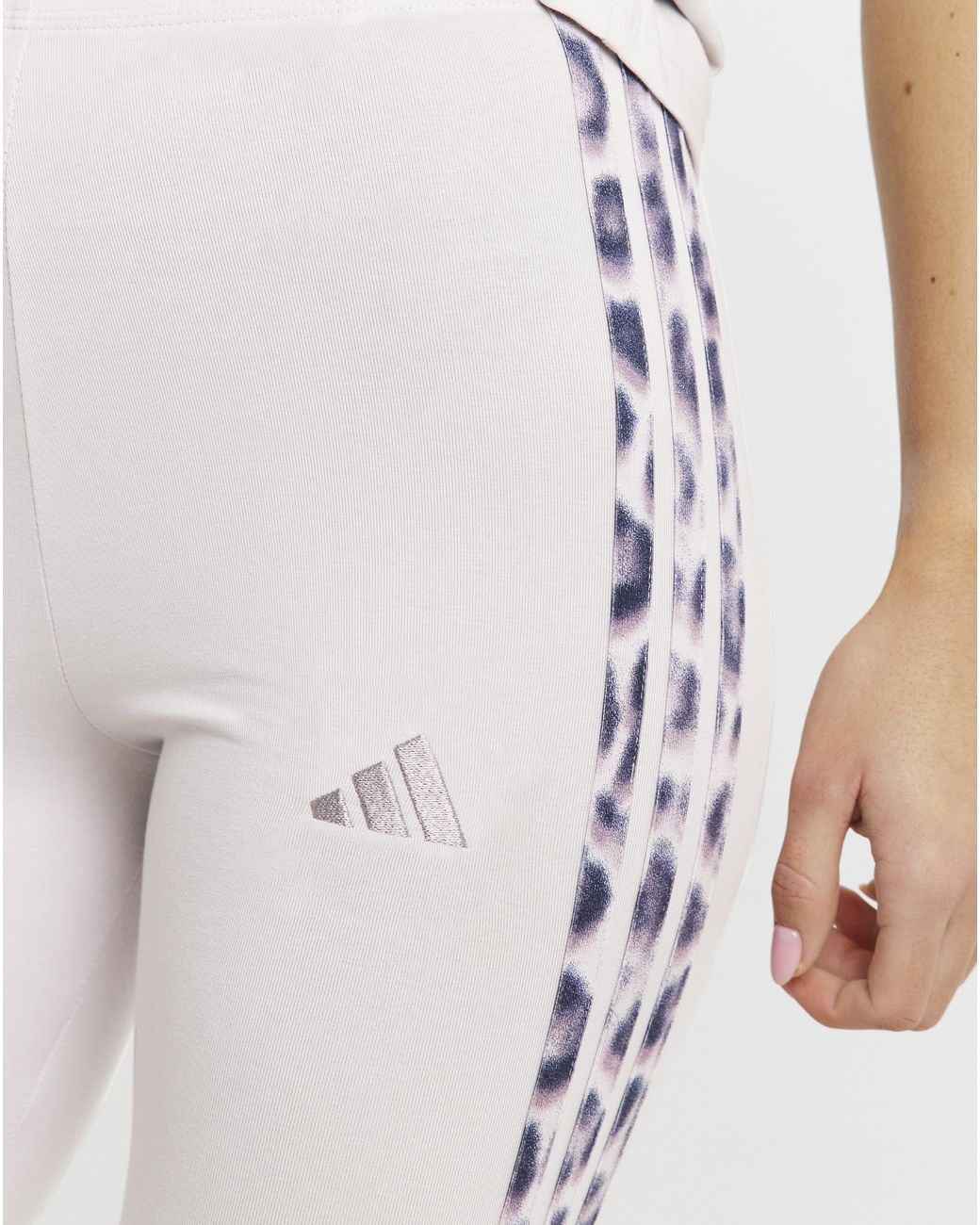 Adidas White 3 Stripe Print Leggings