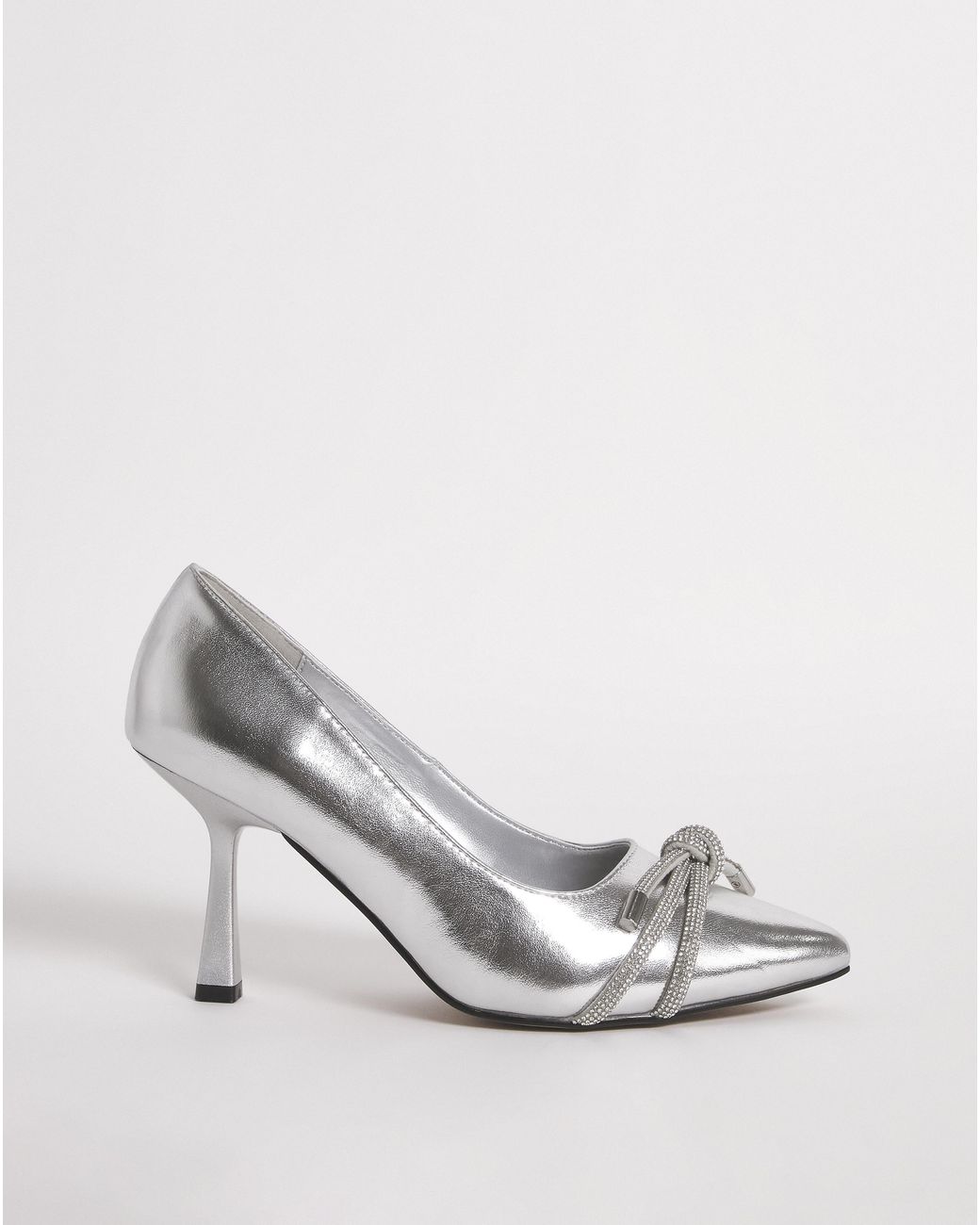 Simply Be White Diamante Knot Heeled Shoes Wide Fit