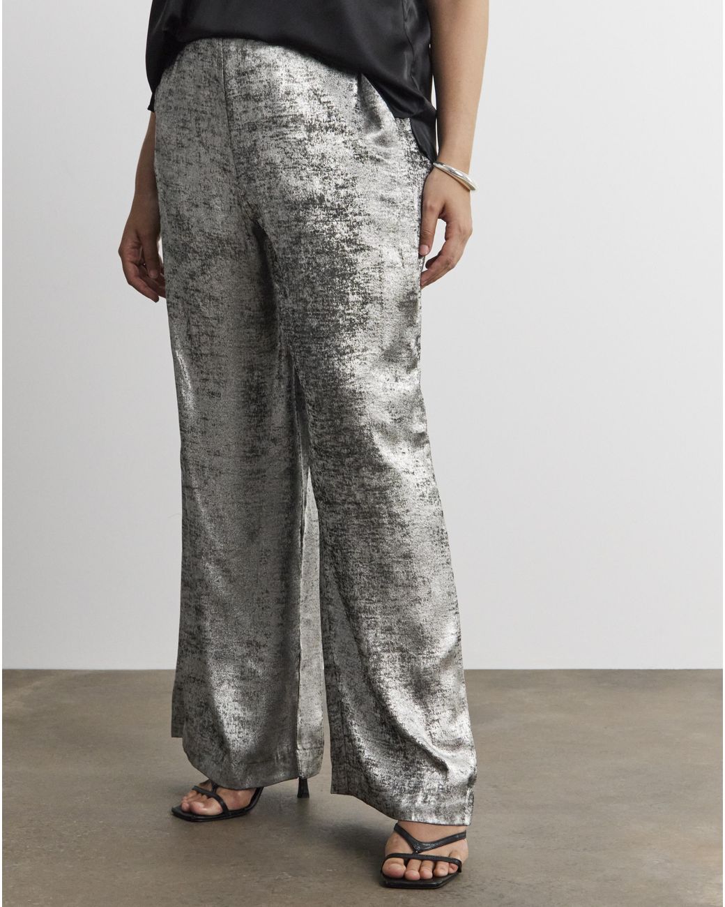 Joanna Hope Gray Hammered Foil Wide Trouser