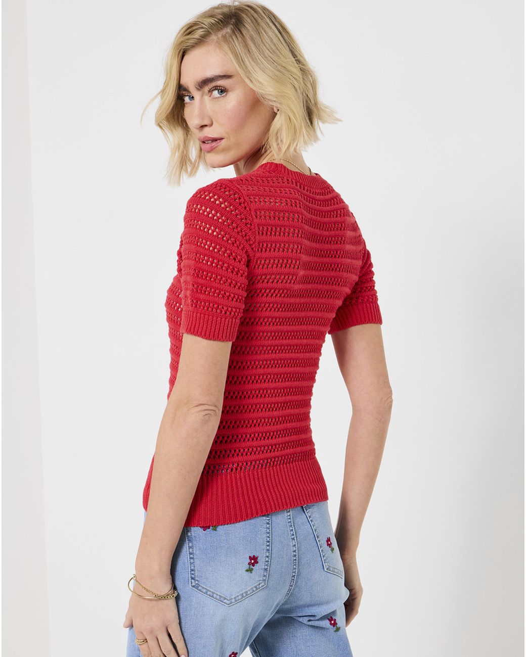 Joe Browns Red Jb Dita Open Knit Short Sleeve Jumper