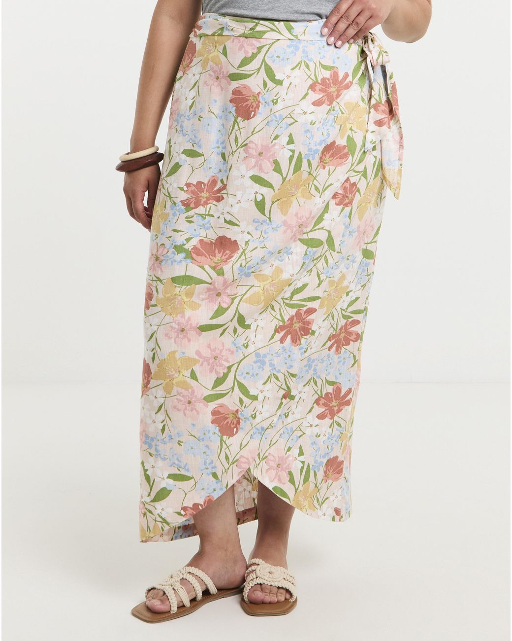 Simply Be Natural Linen Blend Wrap Midaxi Skirt
