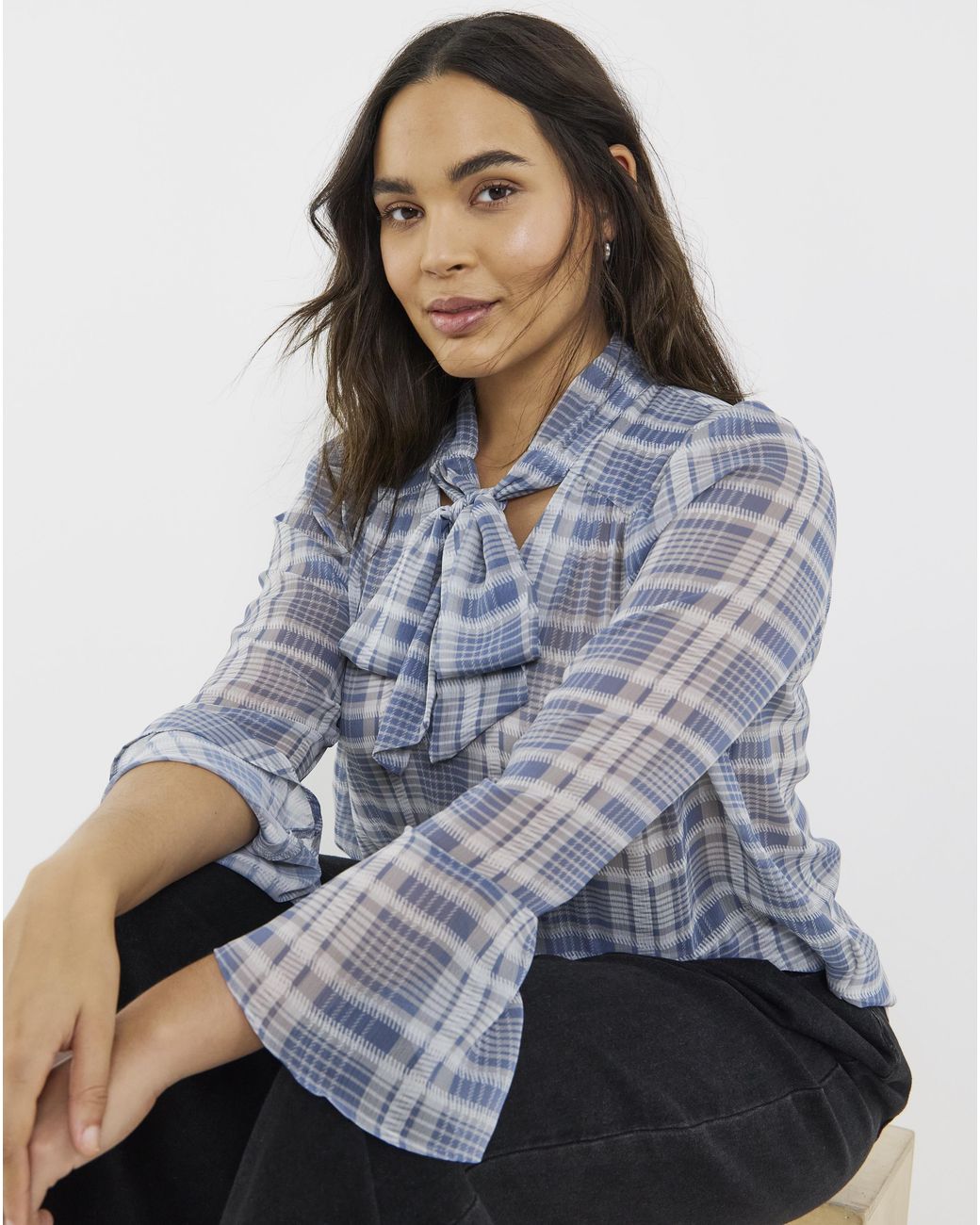 Simply Be Blue Pussybow Blouse
