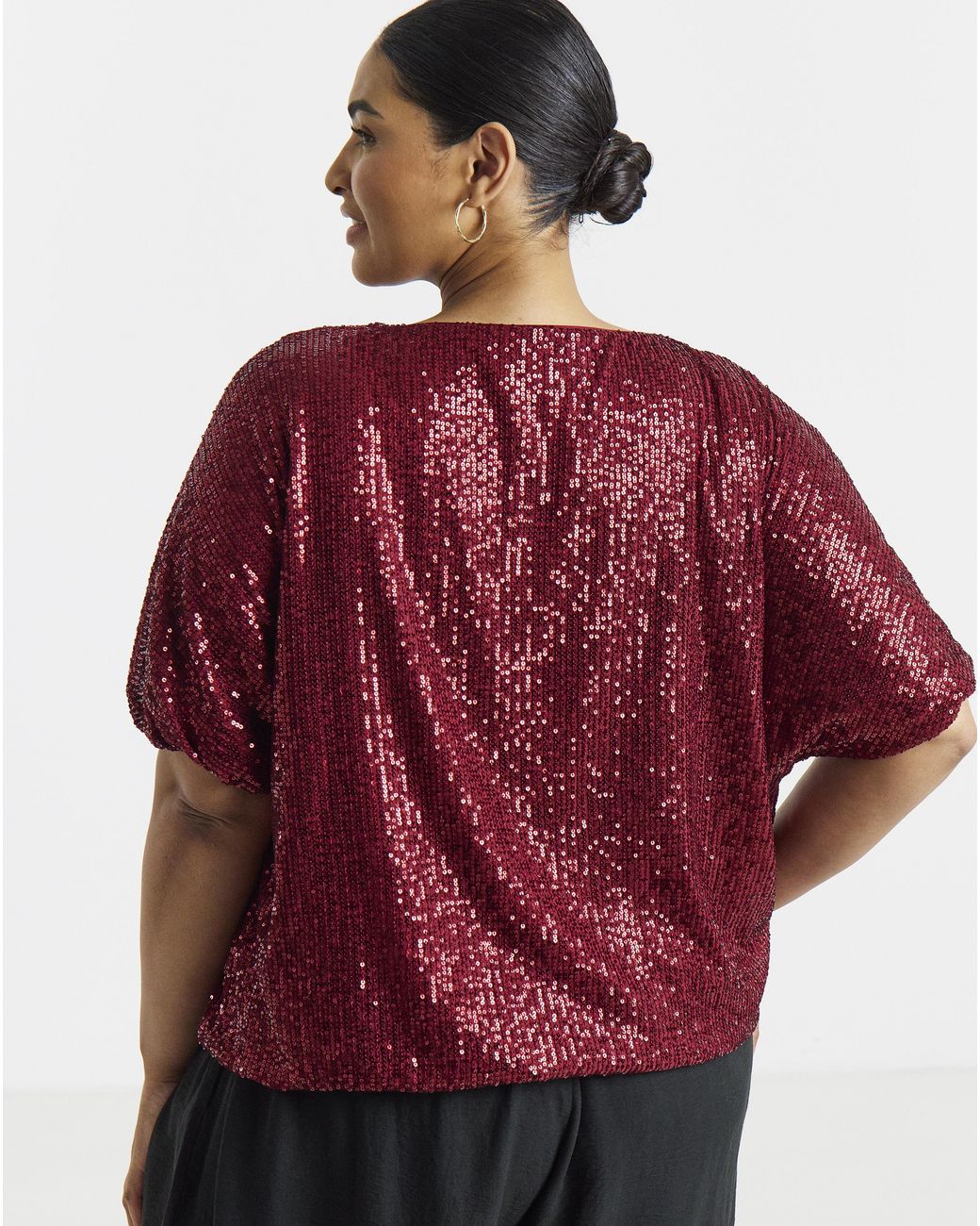 Simply Be Red Sequin Bubble Hem Top