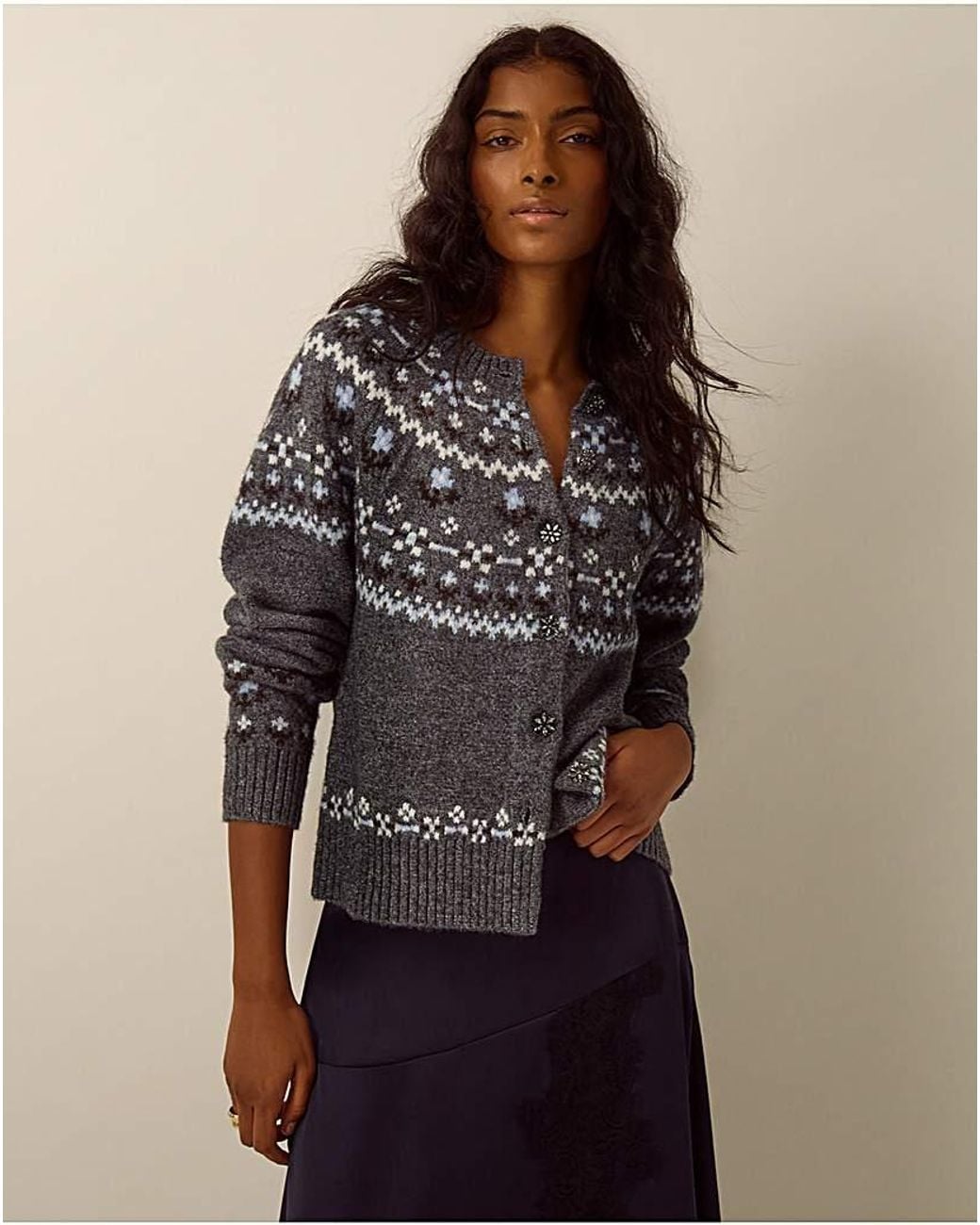 Monsoon Brown Fleur Fair Isle Cardigan