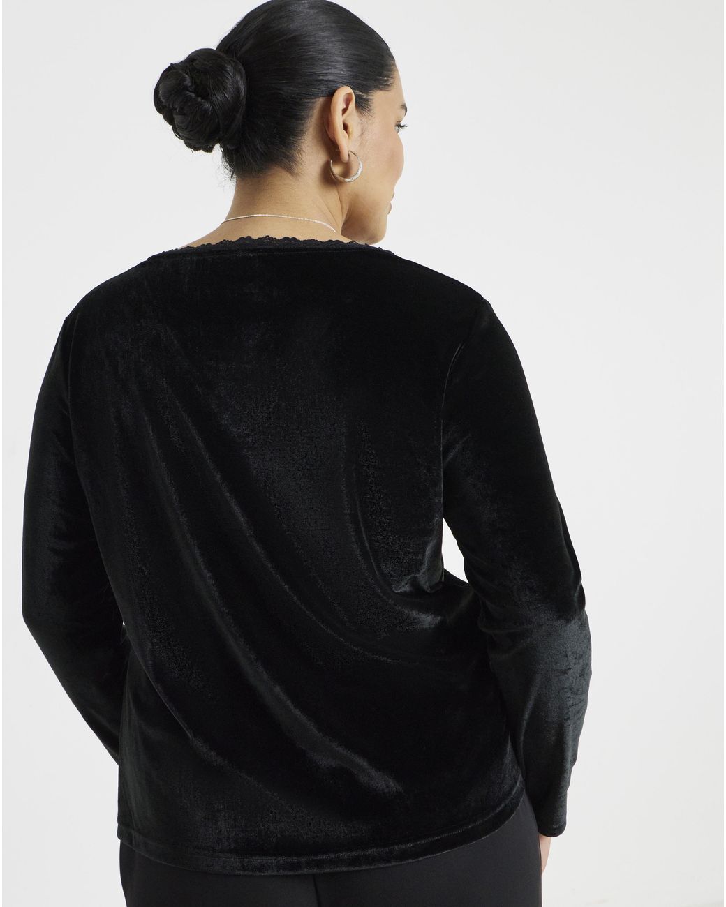 Simply Be Black Velvet Lace Trim Top